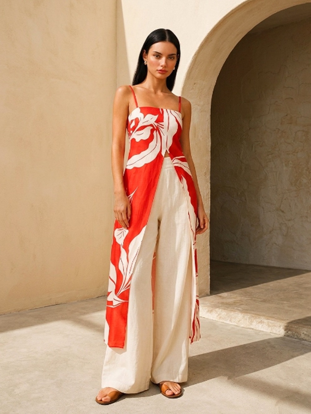 Commense Leaf Printed Longline Cami Top ONLY